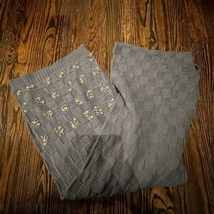 FREE PEOPLE RHINESTONE AND PEARL BLUE Knit Scarf with Embellishments